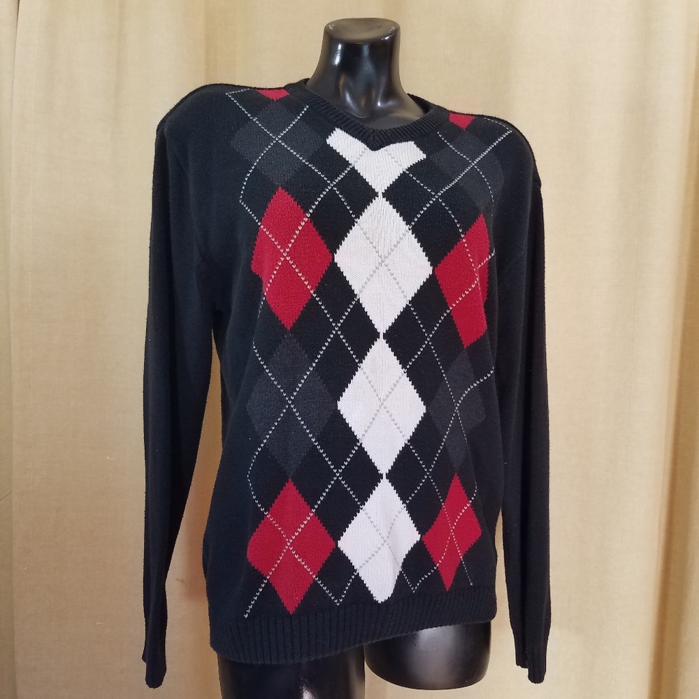 Preppy  90s V Neck Argyle Sweater